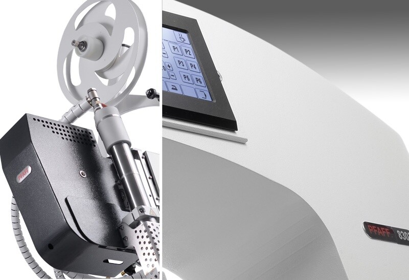 Tape reel and touchscreen detail of the PFAFF 8303i
